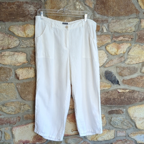 Chico's Pants - Chico's 100% Linen Cropped Wide-Leg Pants